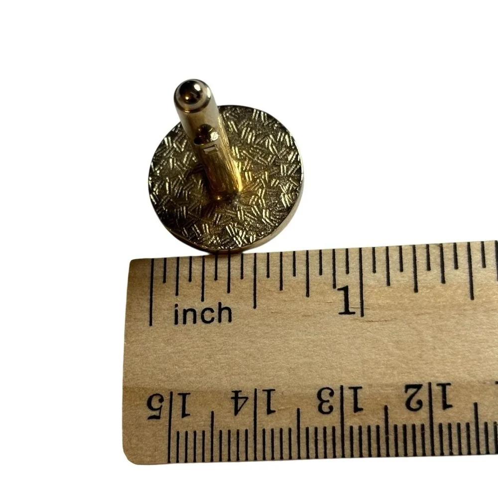 Vintage Cufflinks Round Gold‎ Tone Crescent Moon Wood Look Formal Men's Textured